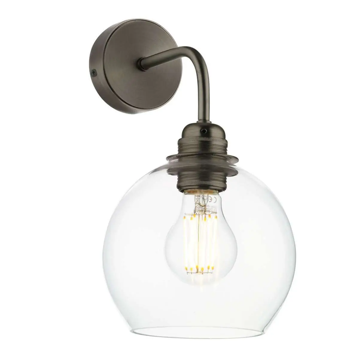 Apollo Antique Brass Wall Light with Clear Glass Shade