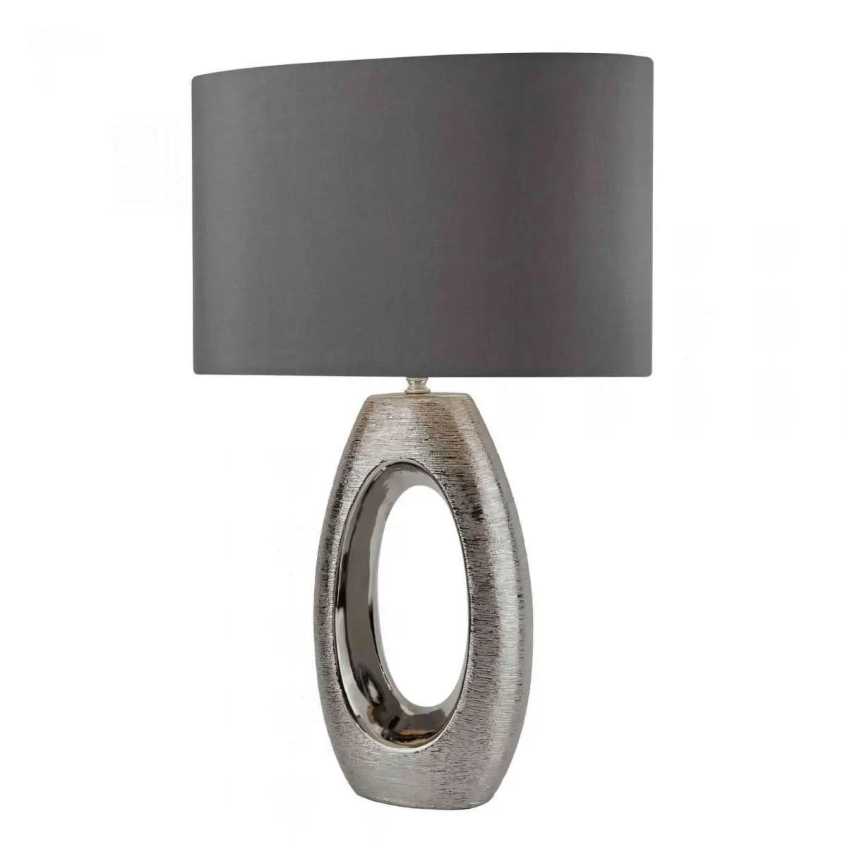 Artisan Chrome Oval Base Table Lamp With Grey Shade