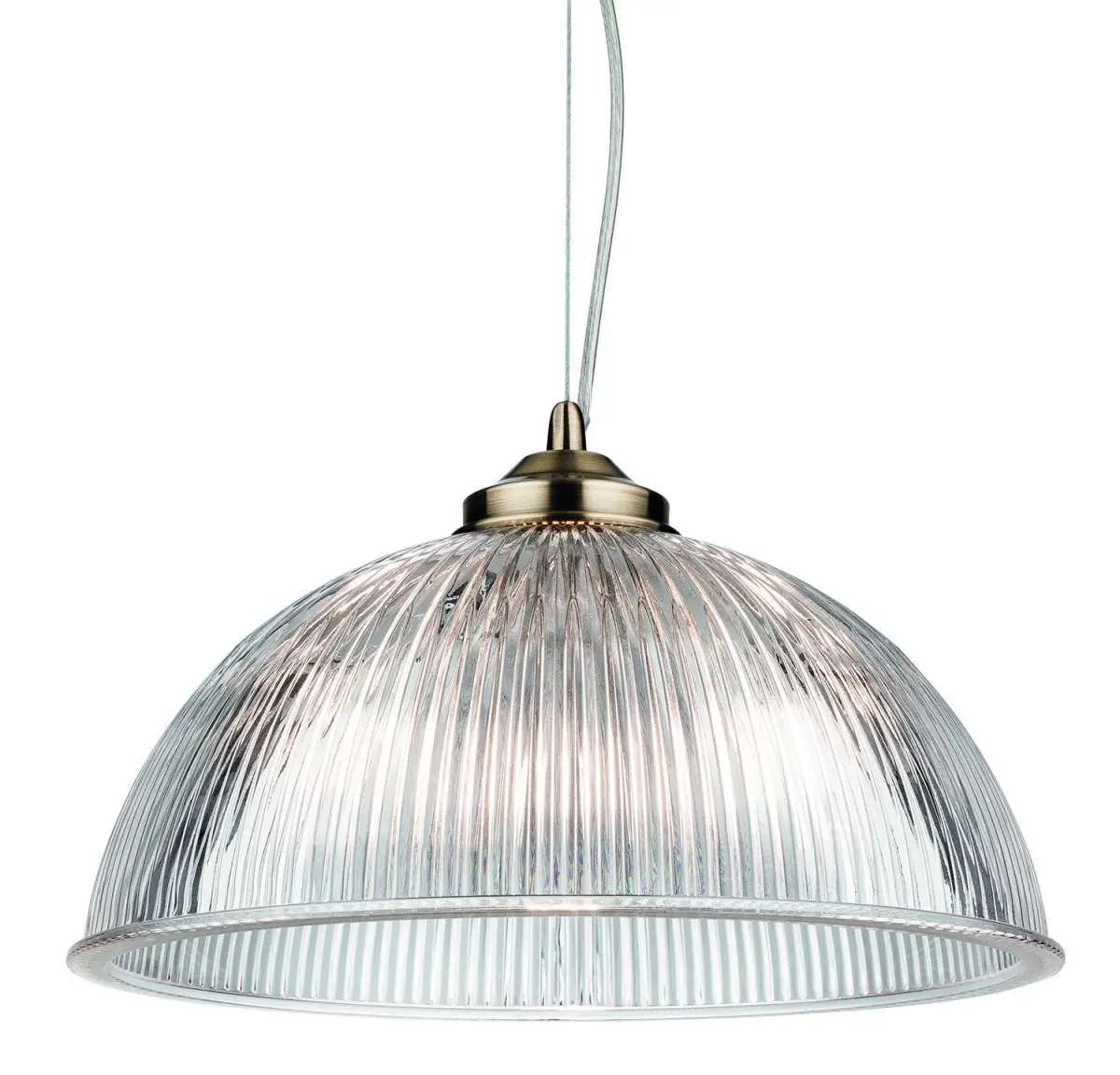 Ashford Single Pendant in Antique Brass with Ribbed Glass
