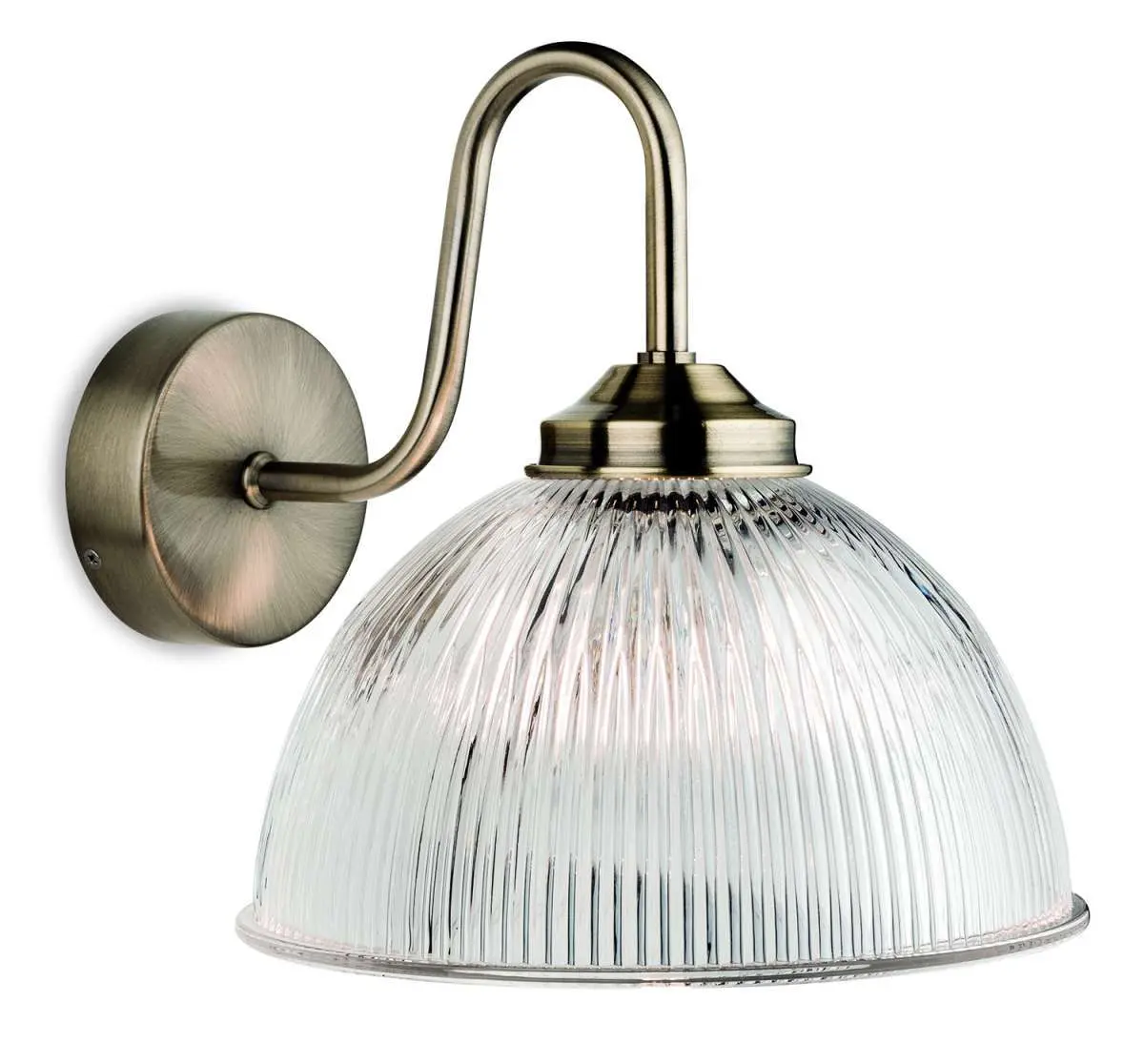 Ashford Wall Light in Antique Brass with Ribbed Glass