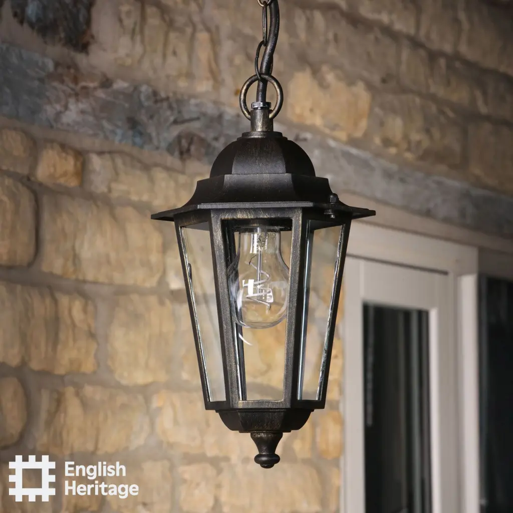 Audley End Outdoor Pendant in Brushed Black & Gold Finish