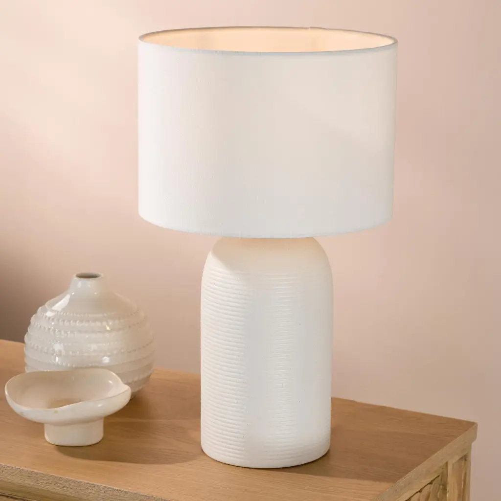 Bayonne White Ceramic Table Lamp C/W Shade
