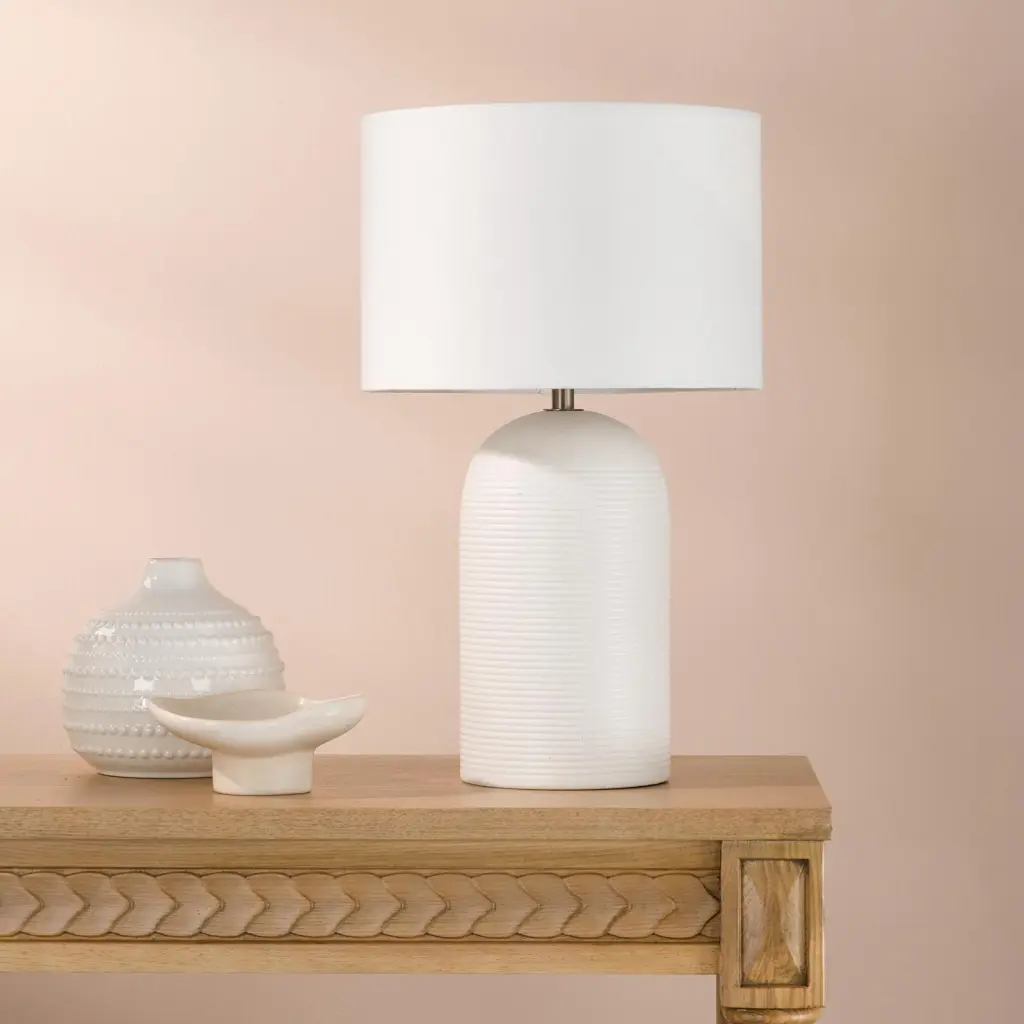 Bayonne White Ceramic Table Lamp C/W Shade