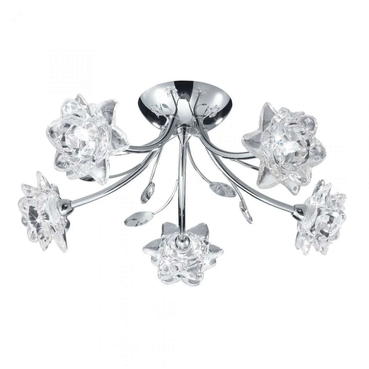 Bellis Chrome 5 Light Fitting With Clear Flower Glass