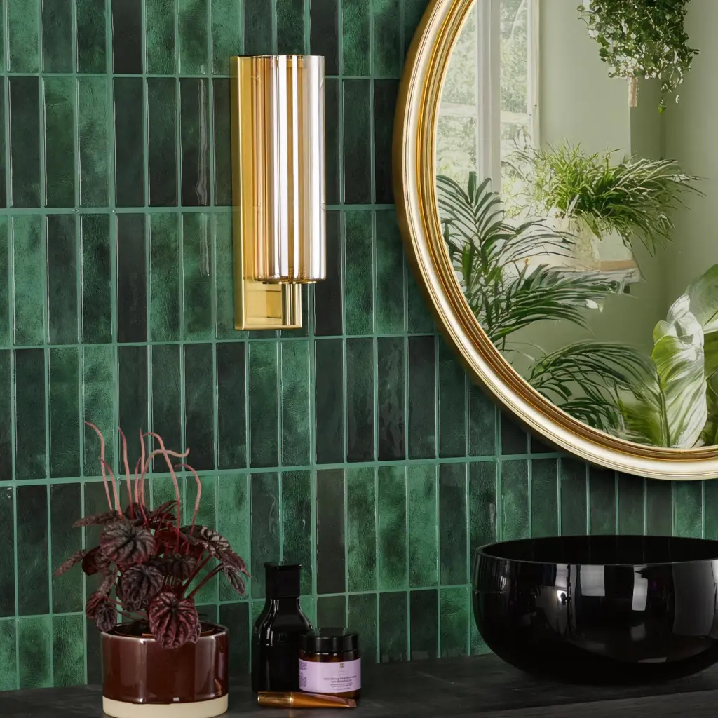 Bevin Natural Brass & Amber Glass Bathroom Wall Light