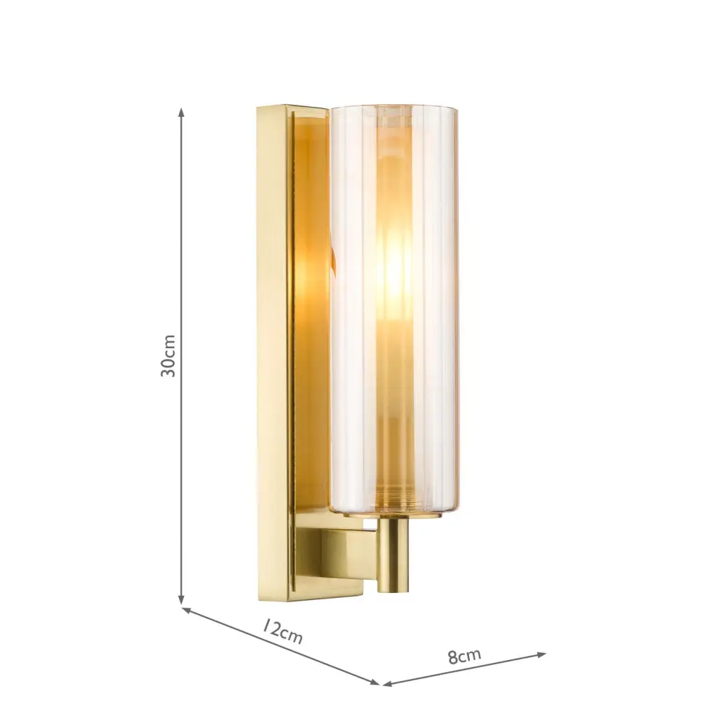 Bevin Natural Brass & Amber Glass Bathroom Wall Light