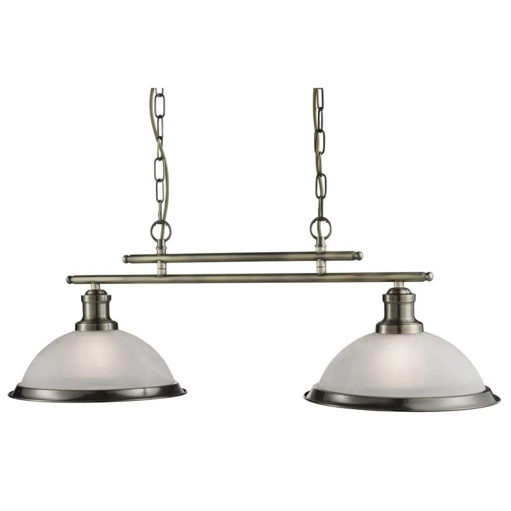 Bistro 2 Light Ceiling Bar, Antique Brass, Marble Glass Shade