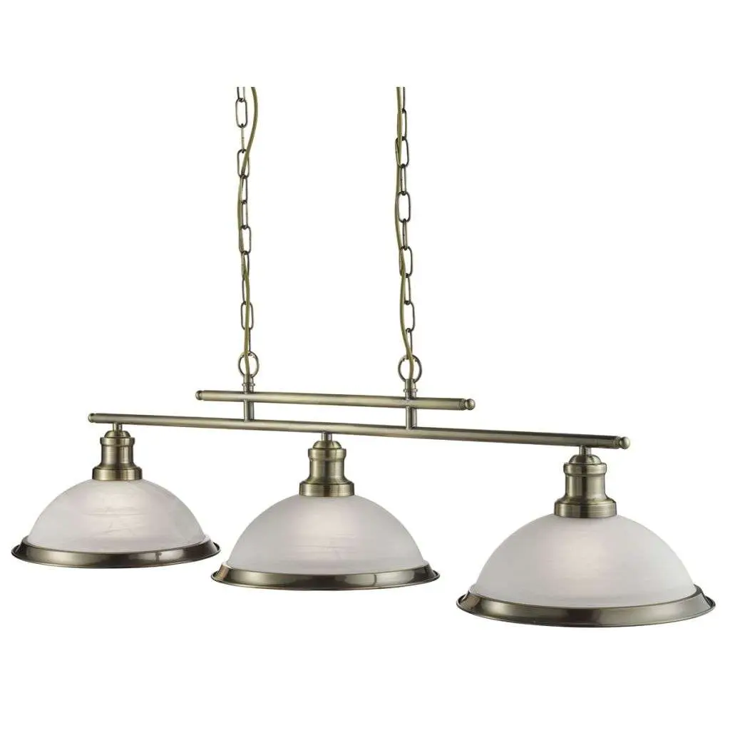 Bistro 3 Light Ceiling Bar, Antique Brass, Marble Glass Shade
