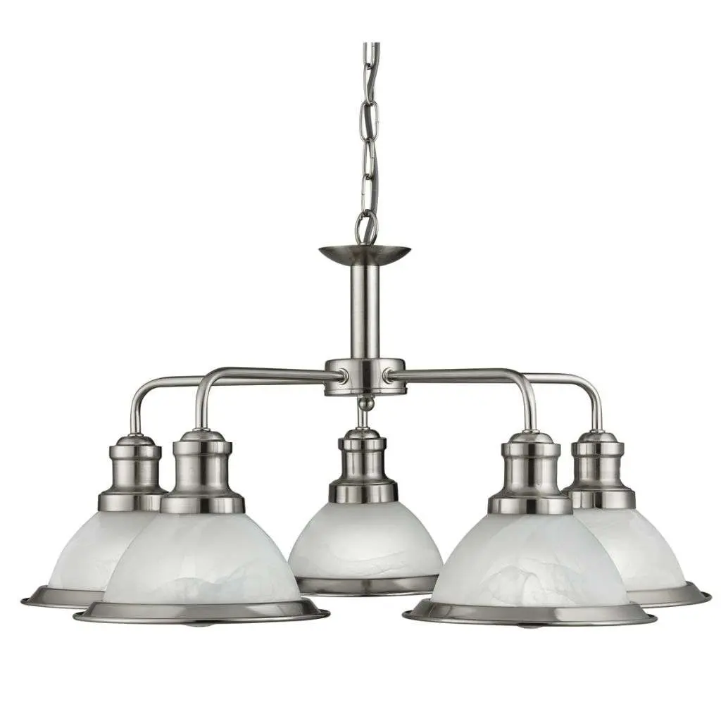 Bistro 5 Light Ceiling, Satin Silver, Marble Glass Shade
