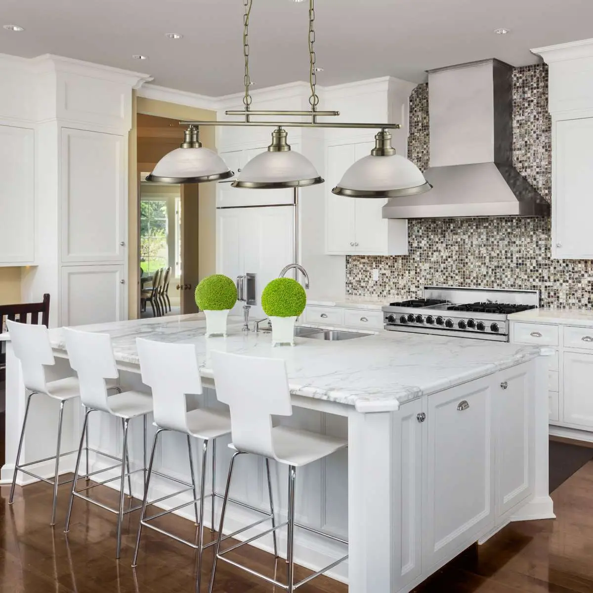 Bistro 3 Light Ceiling Bar, Antique Brass, Marble Glass Shade