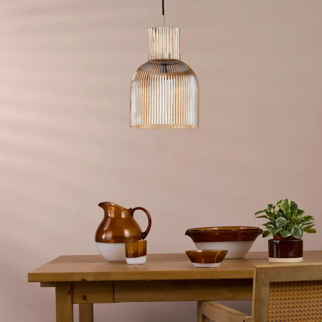 Bixby Brushed Bronze & Ribbed Glass Pendant