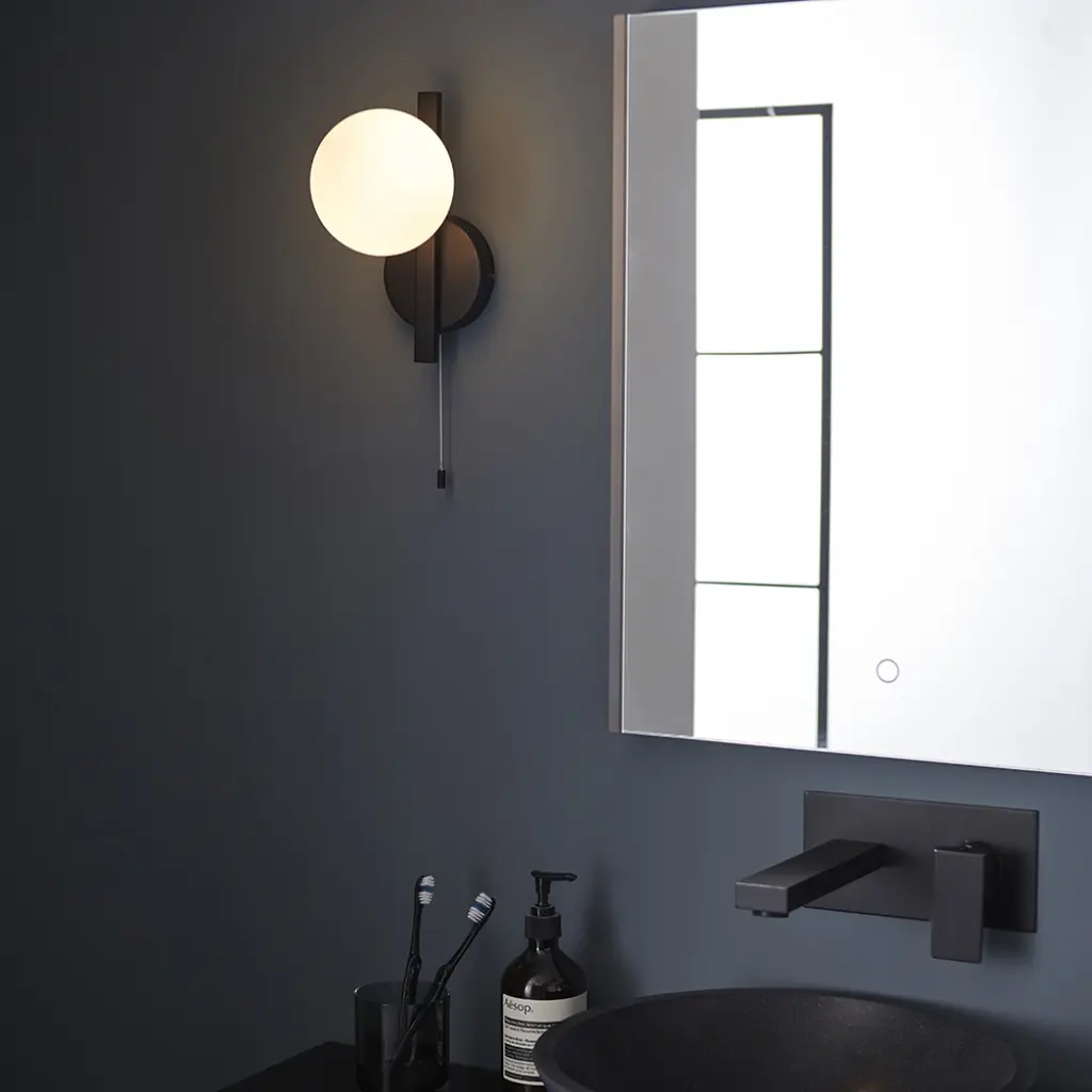 Spa Black Wall Light with Opal Shade