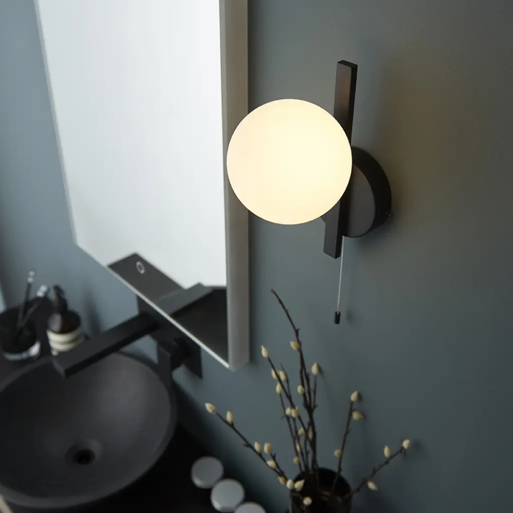Spa Black Wall Light with Opal Shade