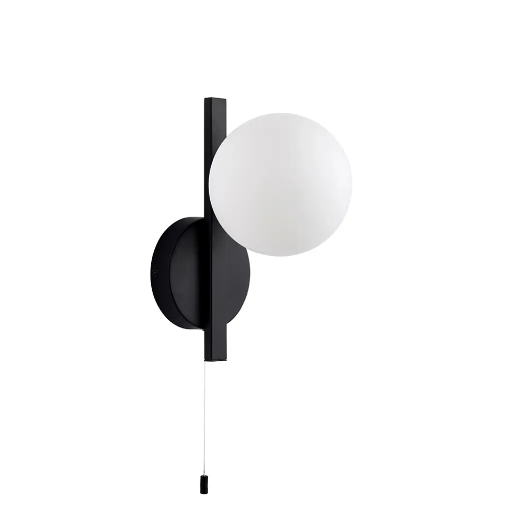 Spa Black Wall Light with Opal Shade