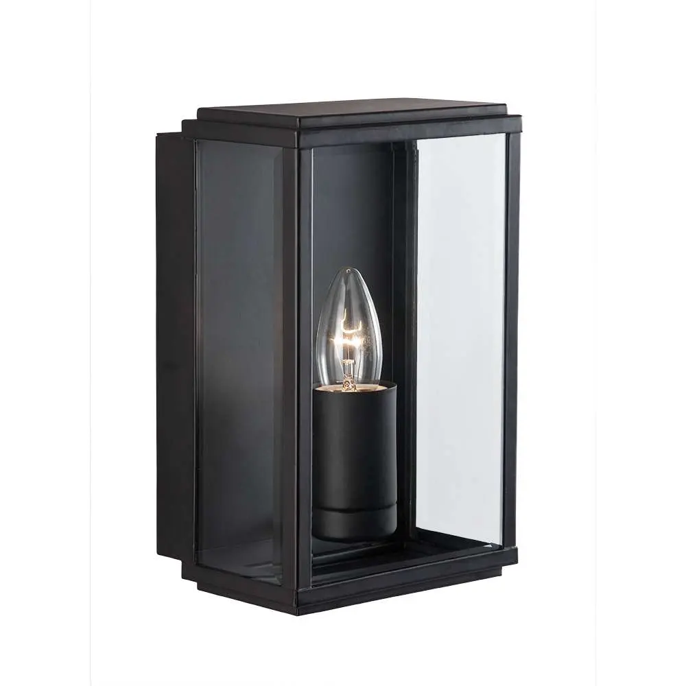 Rectangular Black Box Outdoor Light with Clear Bevelled Glass