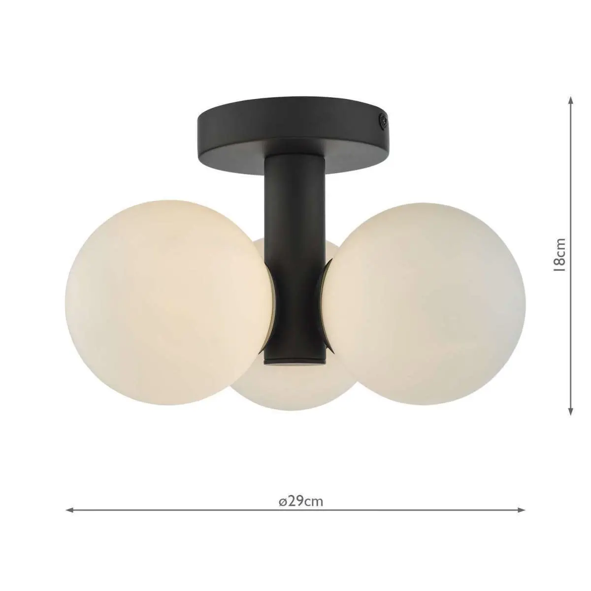 Blake 3 Light Bathroom Black Flush Fitting C/W Opal Glass Shades IP44