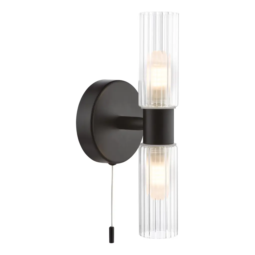Bolton Double Black Wall Light IP44