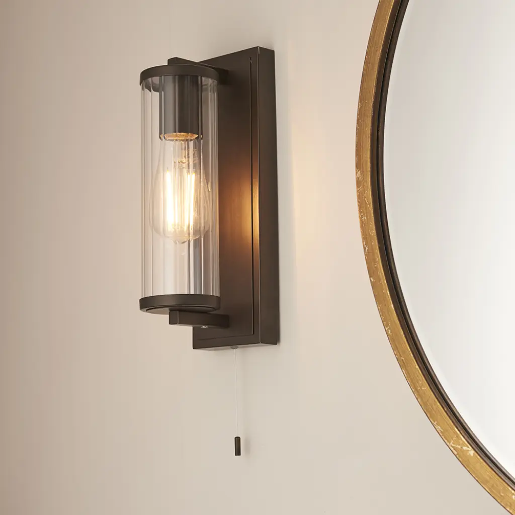 Taylor Dark Bronze Wall Light with Ribbed Glass