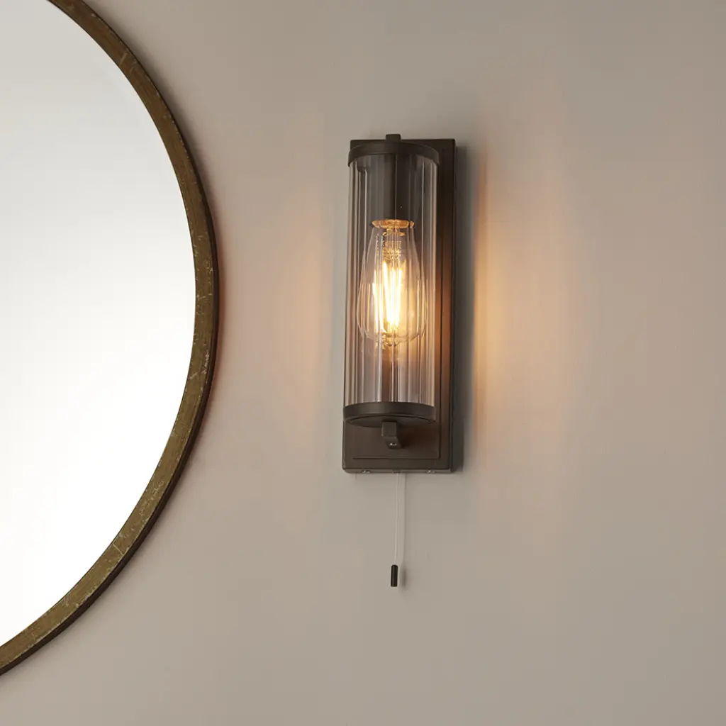 Taylor Dark Bronze Wall Light with Ribbed Glass