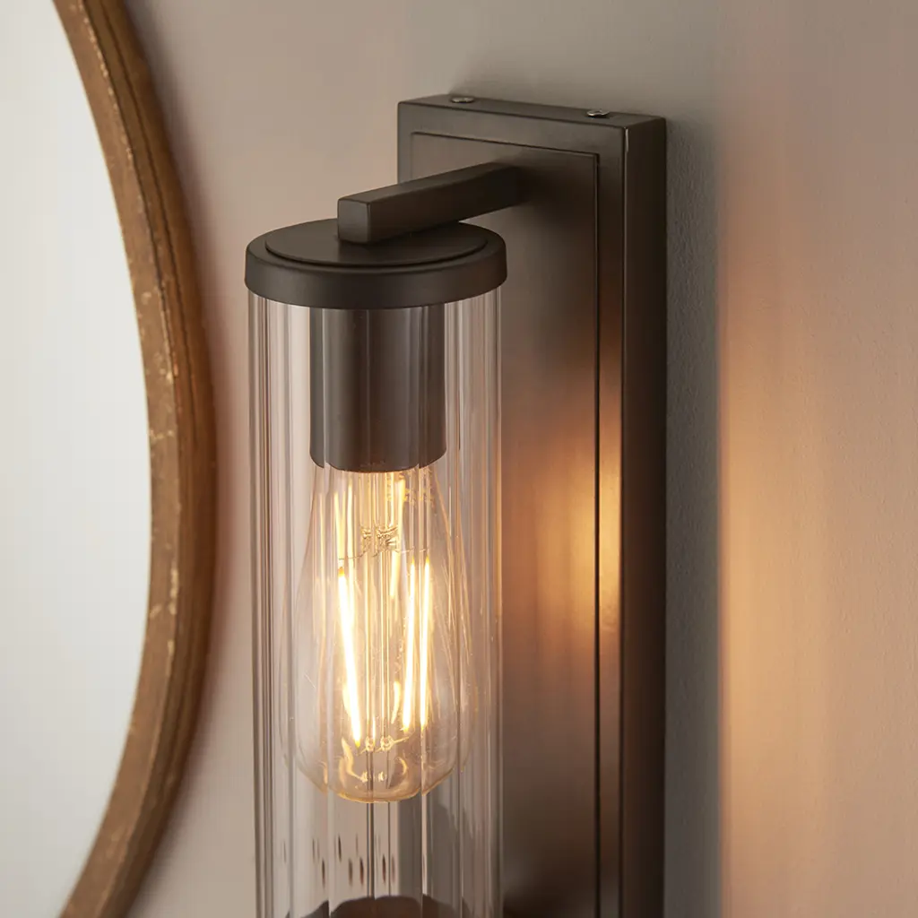 Taylor Dark Bronze Wall Light with Ribbed Glass