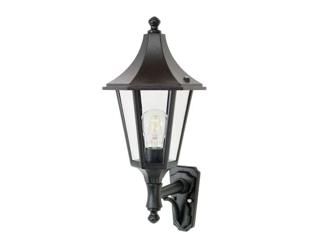 Burney Small 6-Sided Upturned Wall Lantern Black