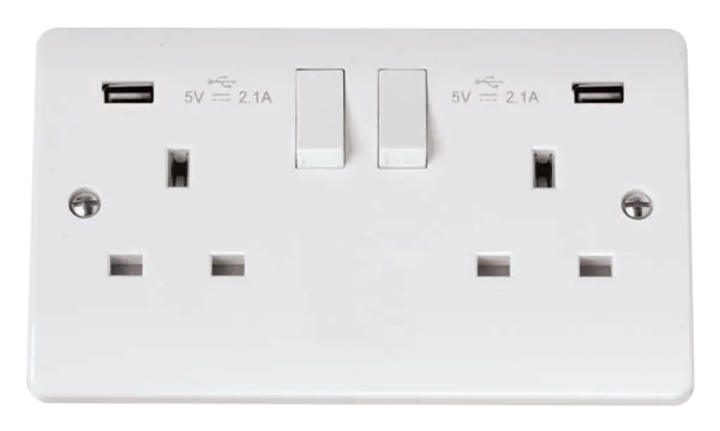 White 2Gang Socket with Twin USB