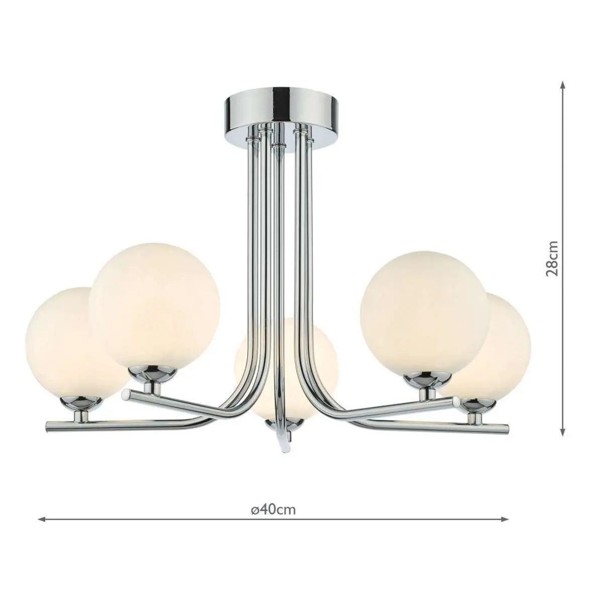 Cradle 5 Light Polished Chrome Semi Flush with Opal Glass