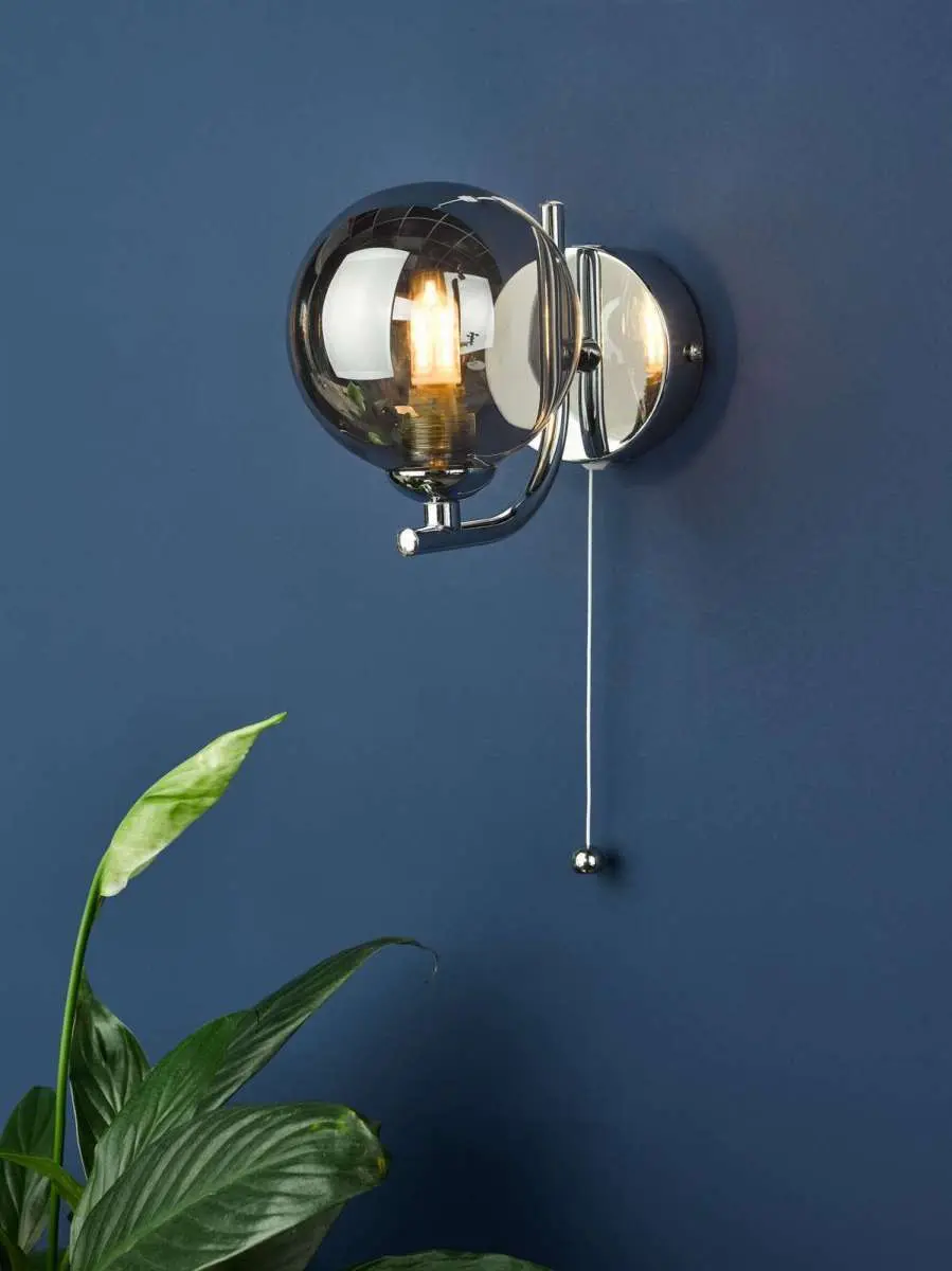 Cradle Polished Chrome Wall Light with Smoked Glass