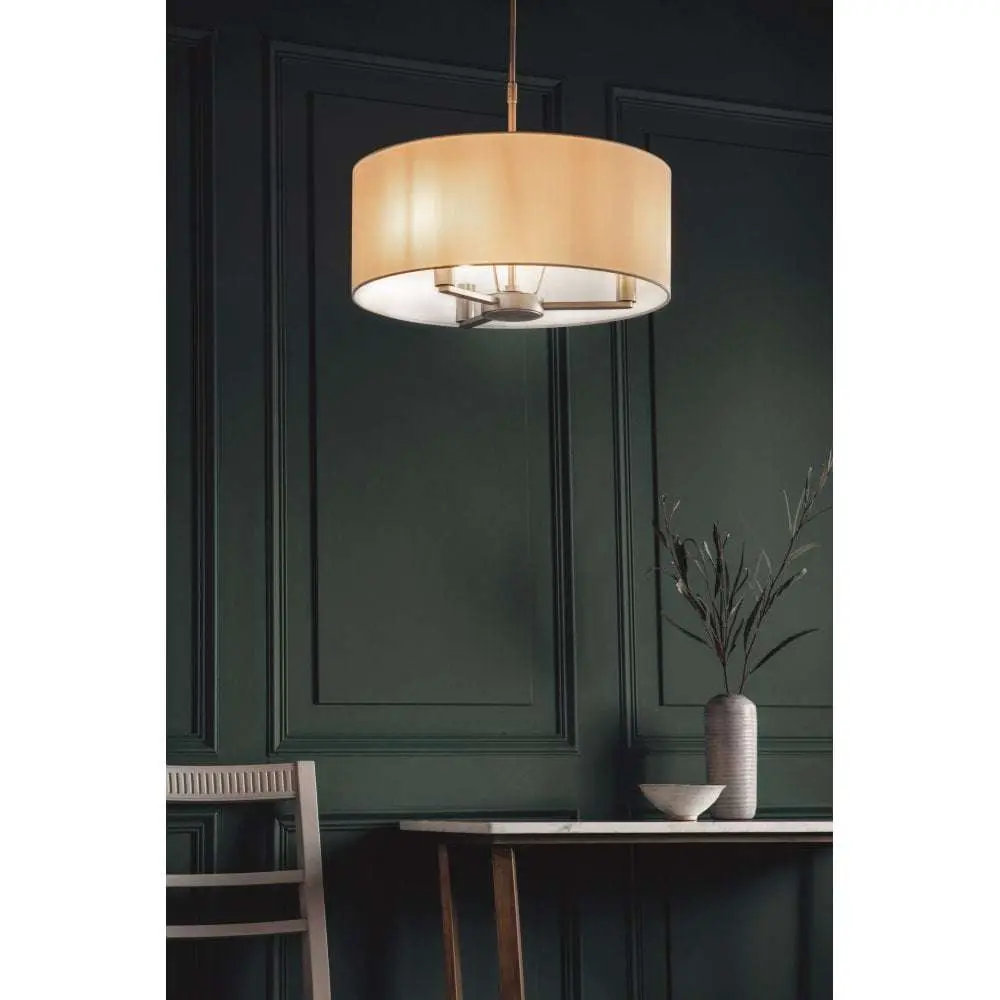 Daley 3 Light Drum Pendant in Nickel C/W Large White Shade