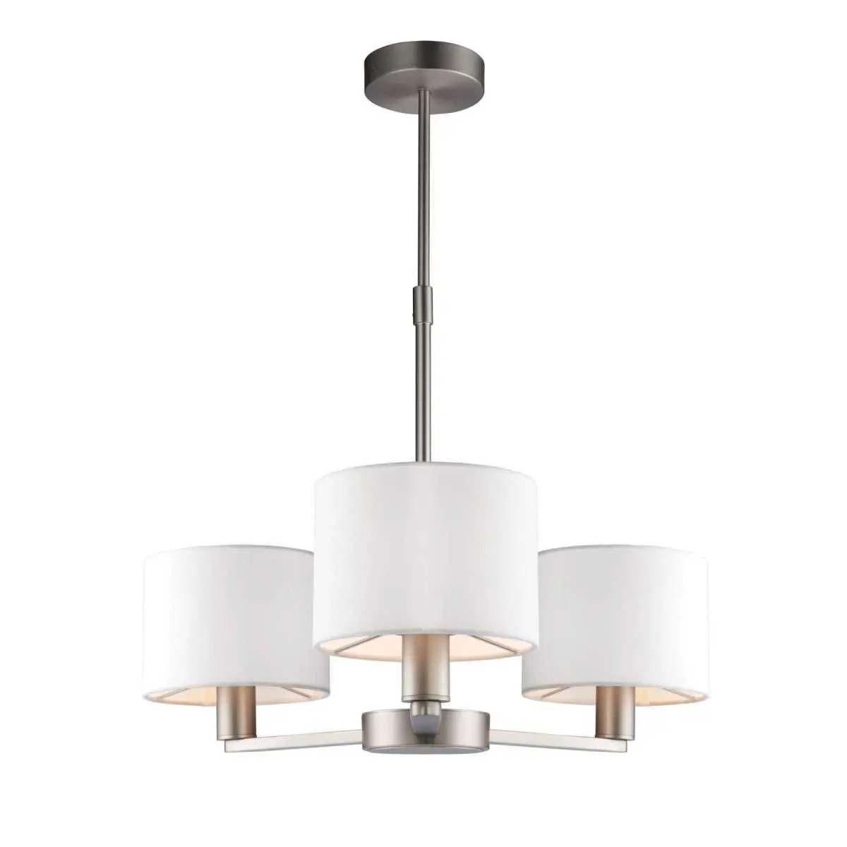 Daley 3 Light Multi Arm Pendant in Nickel C/W White Shades