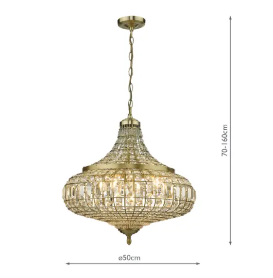 Asmara 6 Light Pendant Antique Brass Crystal