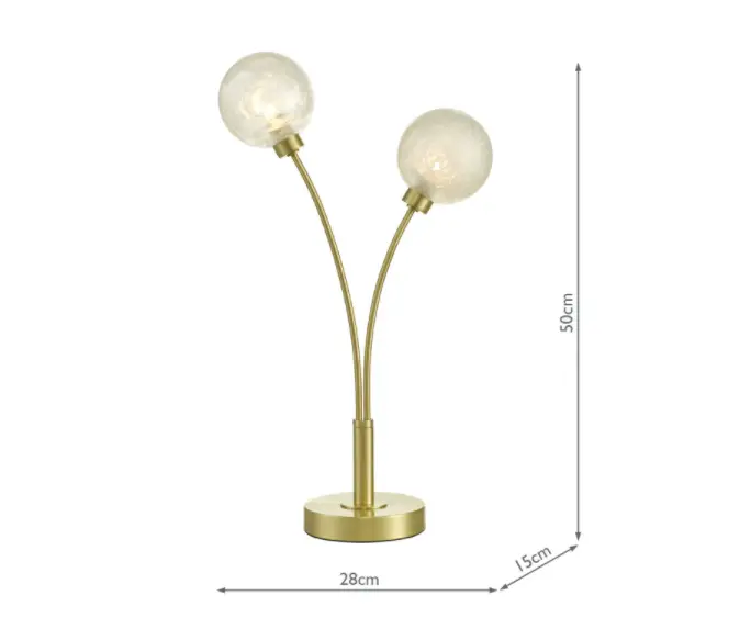 Avari 2 Light Table Lamp Satin Brass Glass
