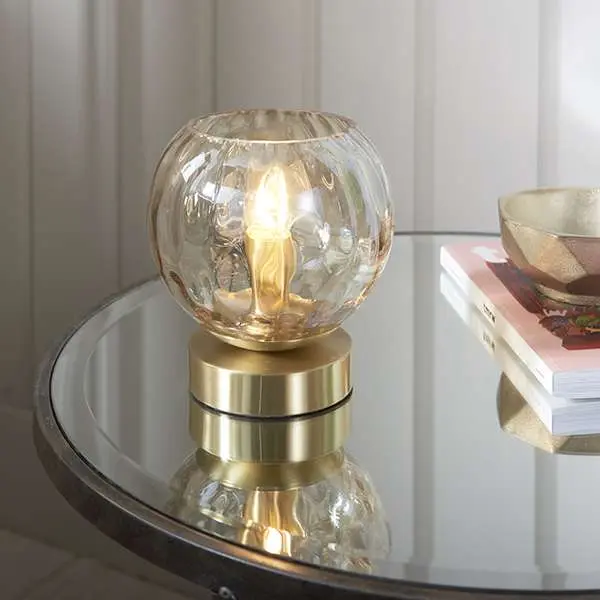 Dimple Table Lamp in Brushed Brass with Champagne Glass