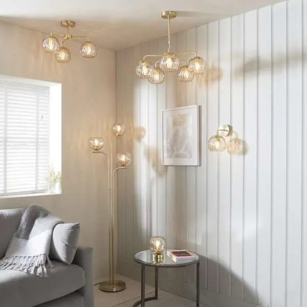 Dimple Table Lamp in Brushed Brass with Champagne Glass