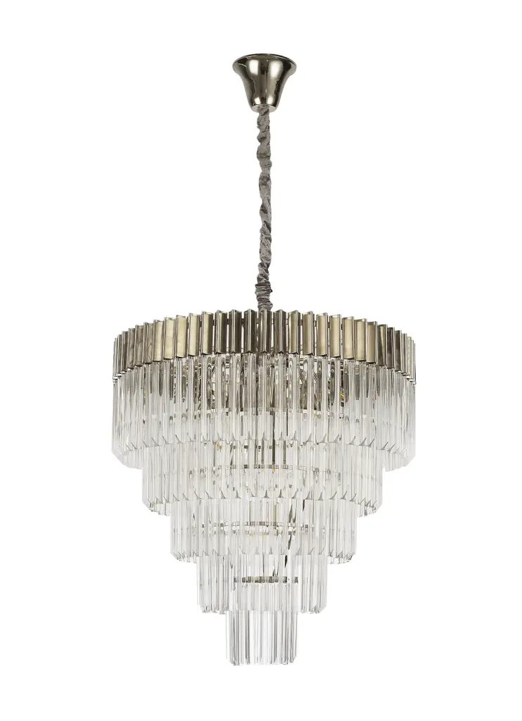 Donard Polished Nickel 19 Light Tiered Chandelier with Clear Glass