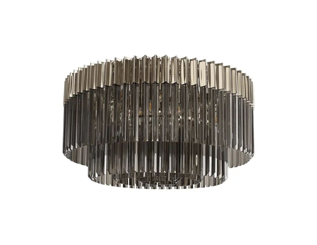 Donard Polished Nickel 12 Light Flush Fitting with Smoked Glass