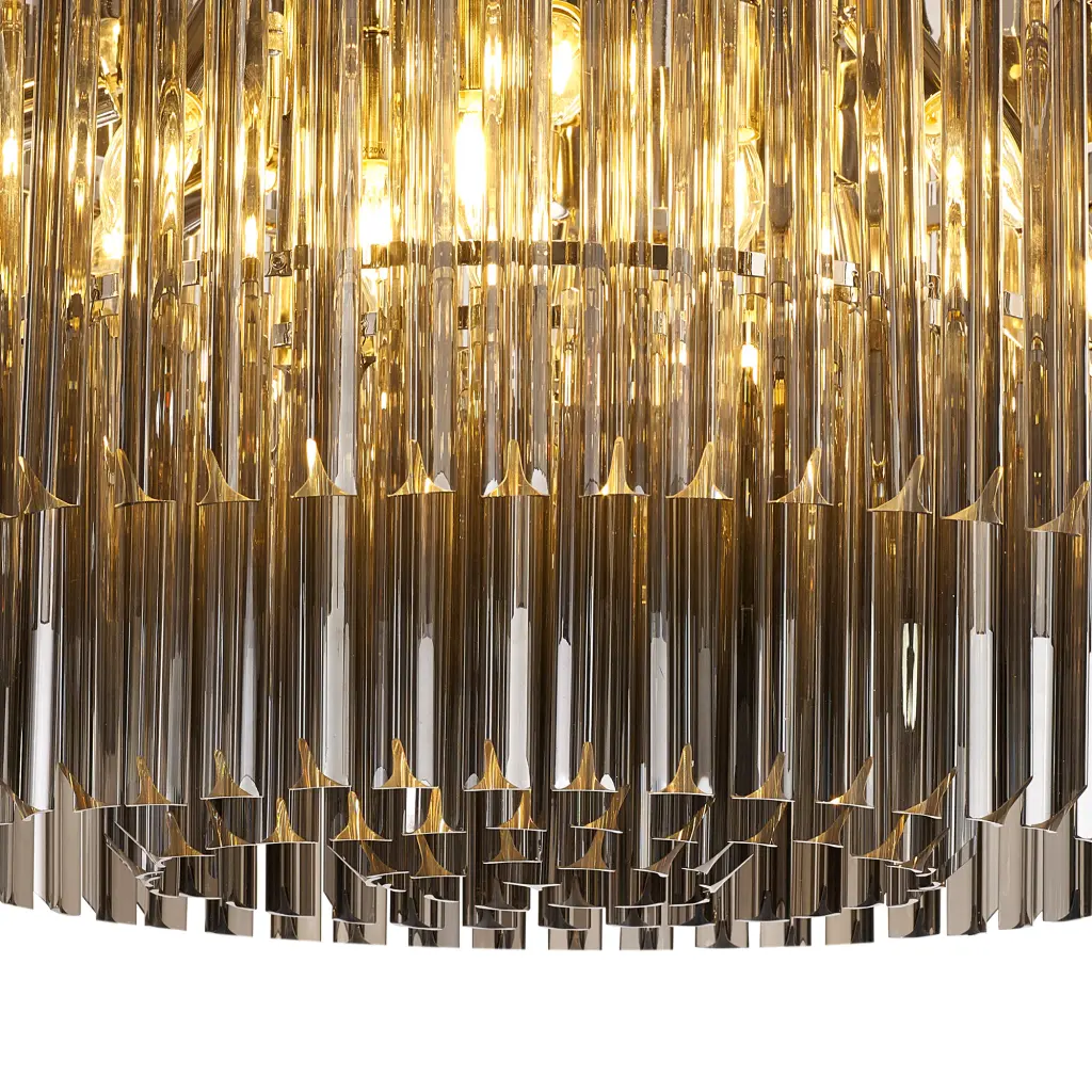 Donard Polished Nickel 12 Light Flush Fitting with Smoked Glass