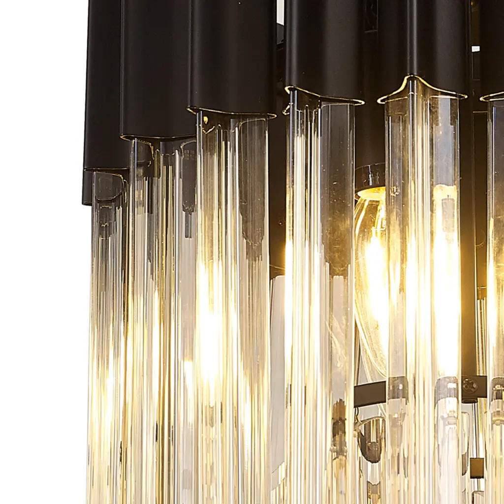Donard Matt Black 3 Light Flush Fitting with Cognac Glass