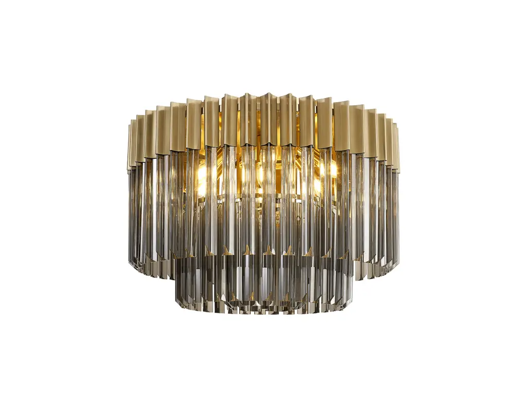 Donard Brass 7 Light Flush Fitting with Smoked Glass