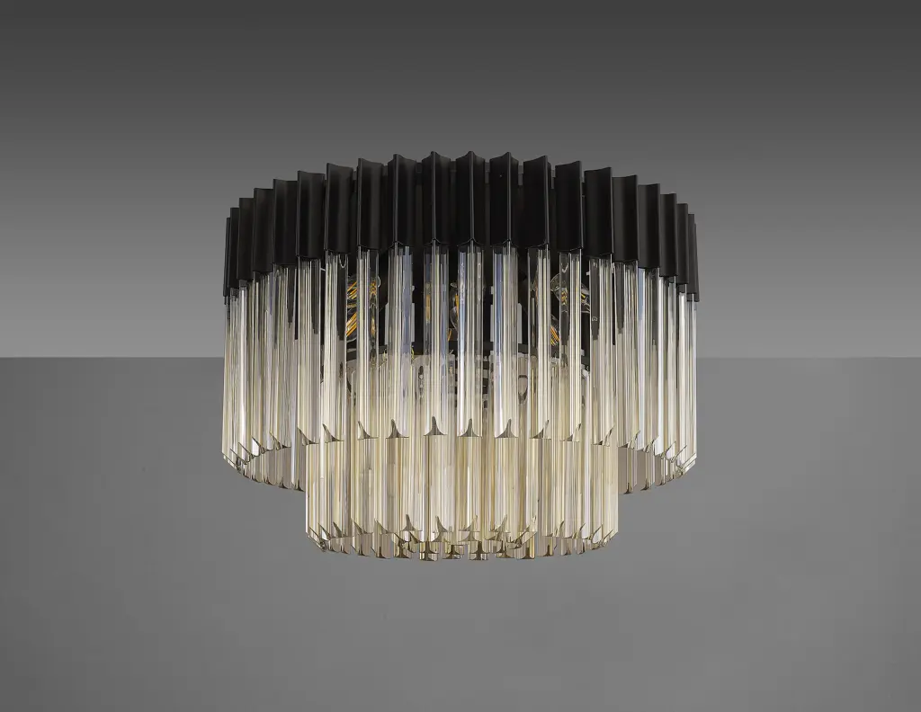 Donard Matt Black 7 Light Flush Fitting with Cognac Glass