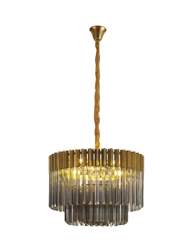 Donard Brass 8 Light Pendant with Smoked Glass