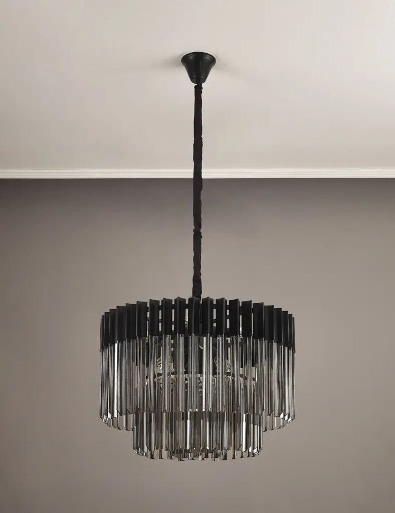 Donard Matt Black 8 Light Pendant with Smoked Glass