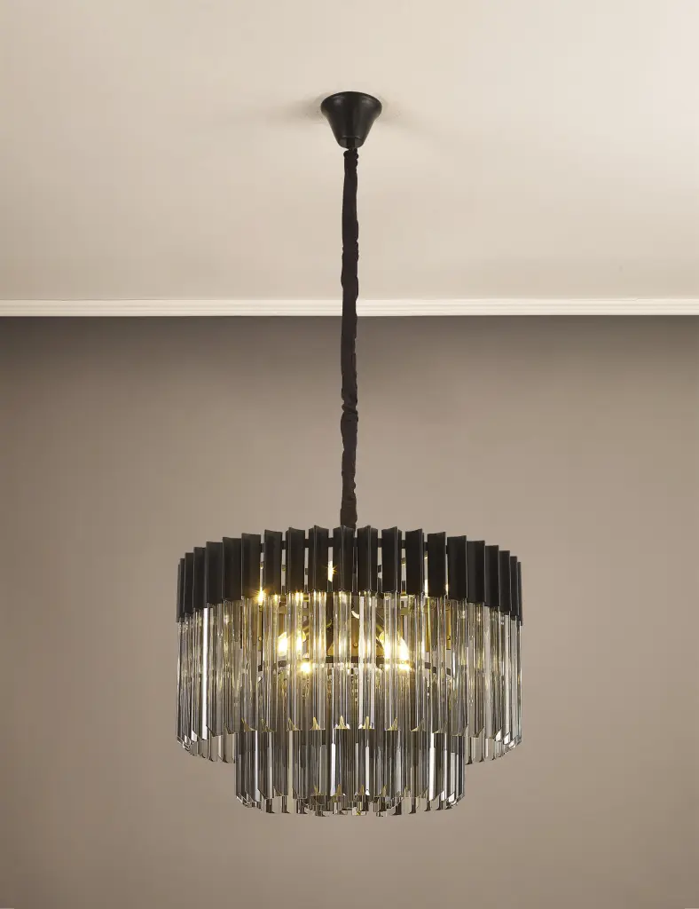 Donard Matt Black 8 Light Pendant with Smoked Glass