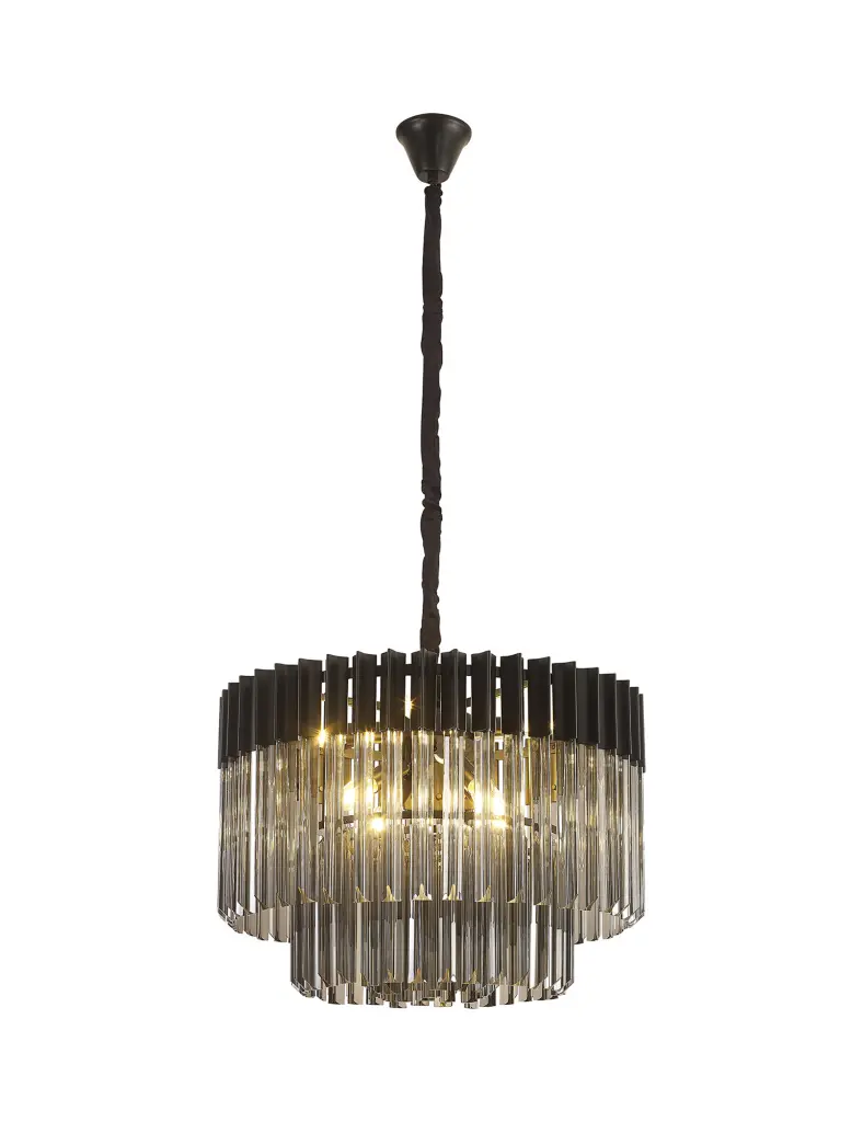 Donard Matt Black 8 Light Pendant with Smoked Glass
