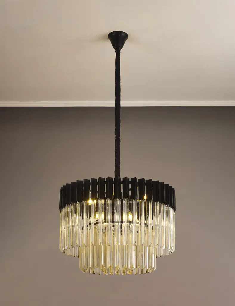 Donard Matt Black 8 Light Pendant with Cognac Glass