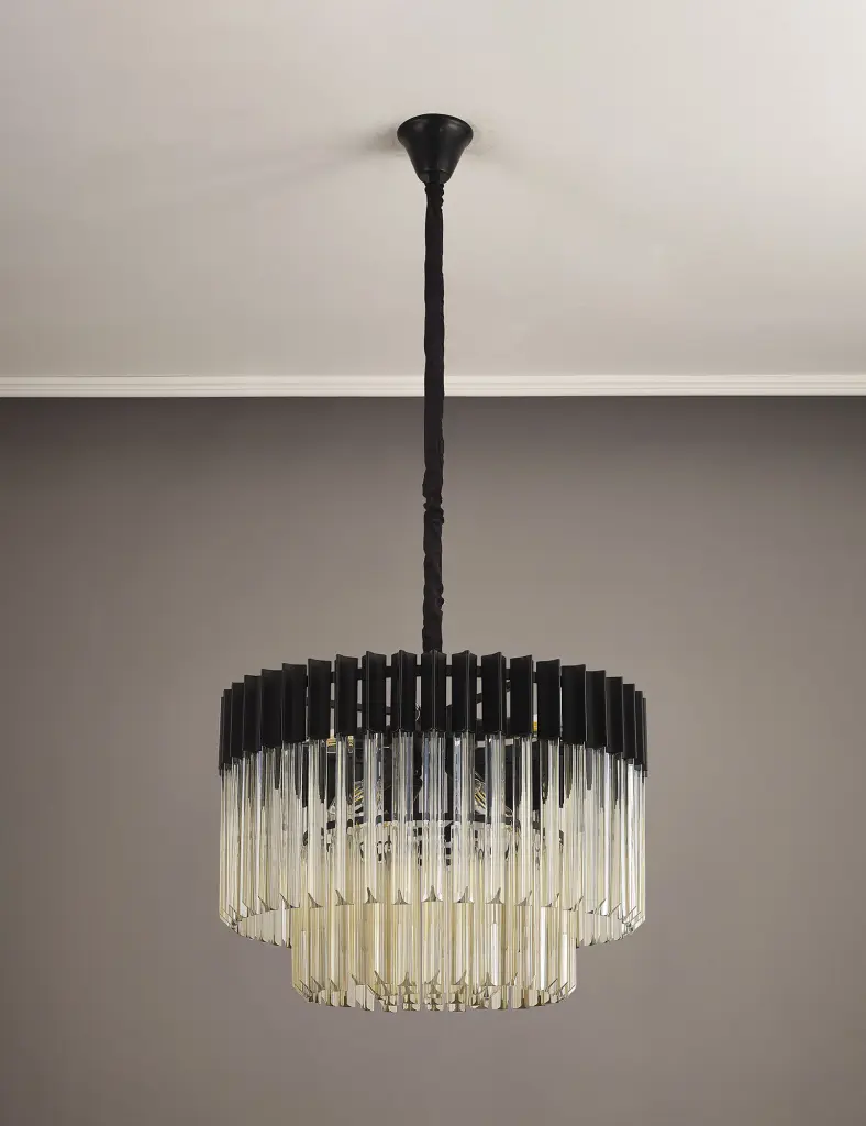 Donard Matt Black 8 Light Pendant with Cognac Glass