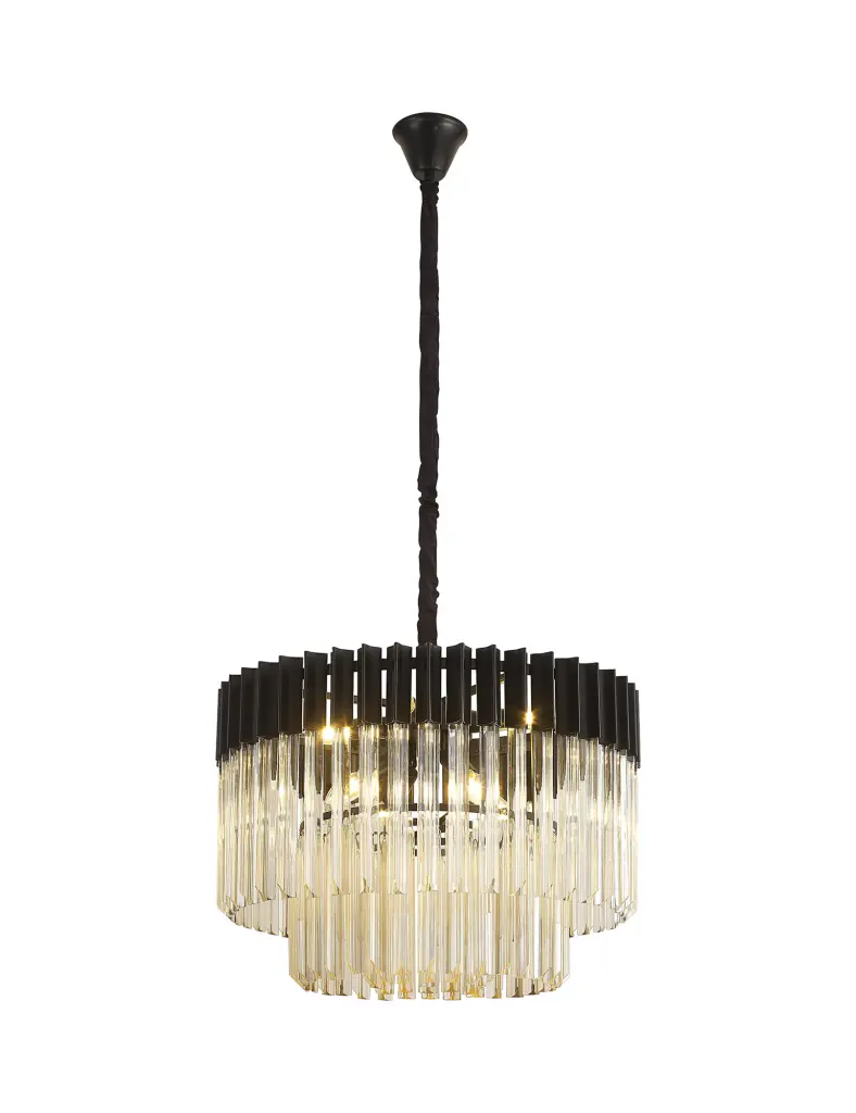 Donard Matt Black 8 Light Pendant with Cognac Glass