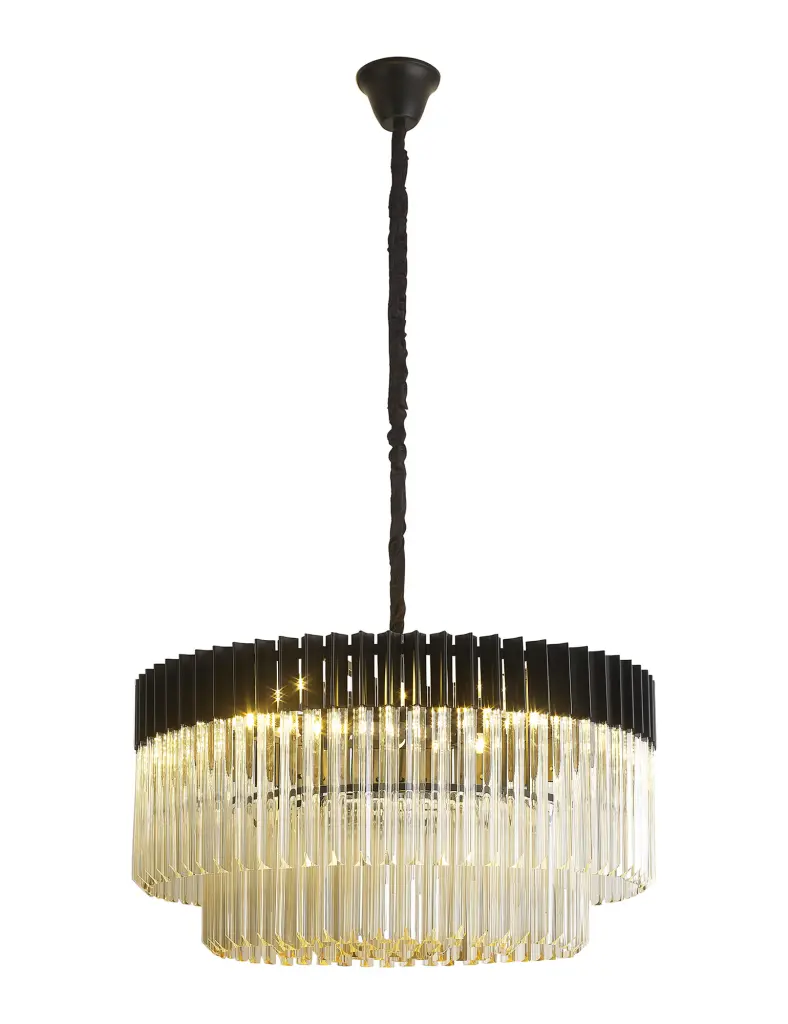 Donard Matt Black 12 Light Pendant with Cognac Glass