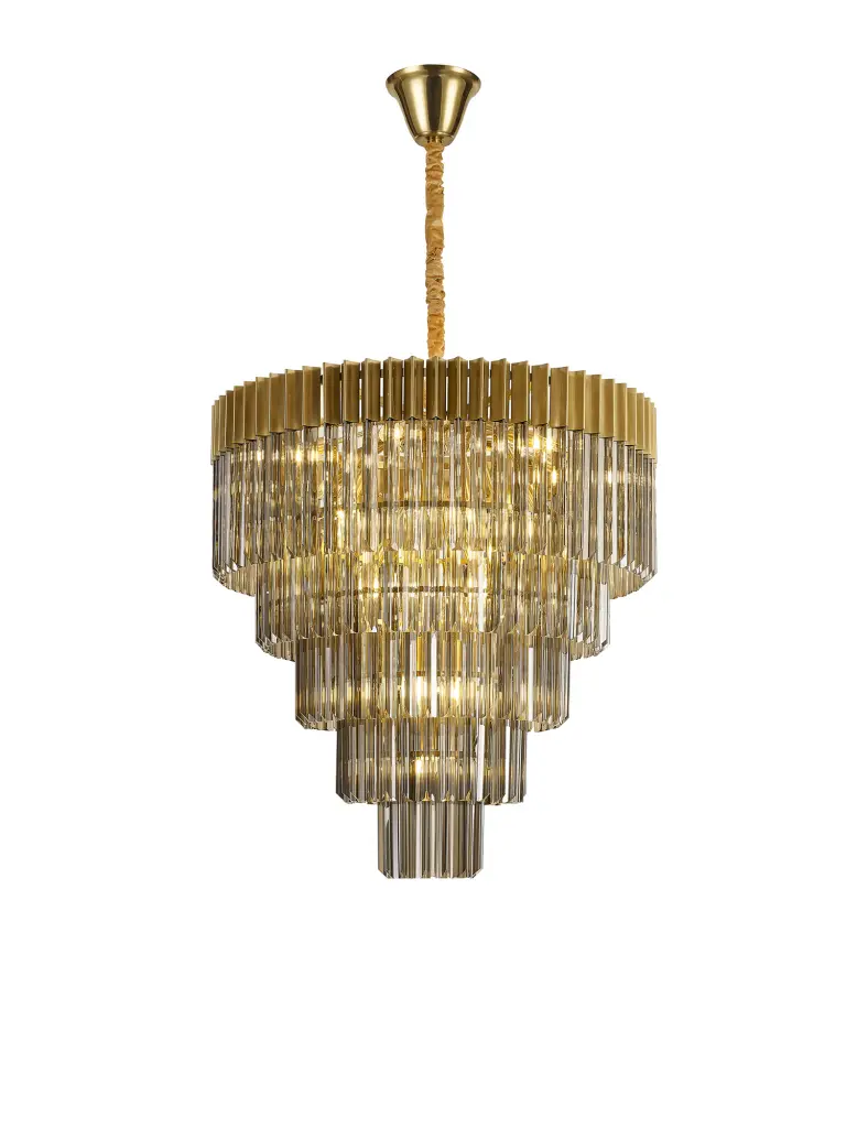 Donard Brass 19 Light Tiered Chandelier with Smoked Glass