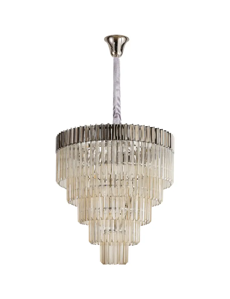 Donard Polished Nickel 19 Light Tiered Chandelier with Cognac Glass